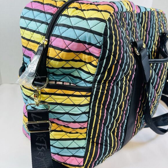 Luv Betsy Johnson Weekender Tote Duffel Travel Bag Pastel Vertical Stripes Large - Picture 4 of 13